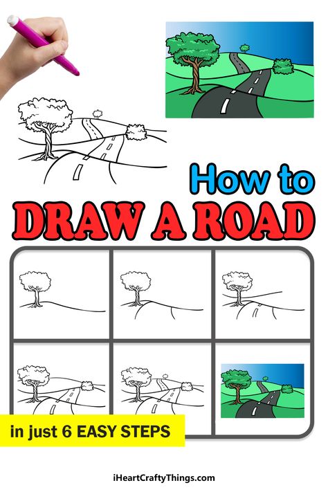 Road Drawing, Super Easy Drawings, Drawing Lessons For Kids, Beautiful Flower Drawings, Creative Drawing Prompts, Baby Painting, Homeschool Art, Easy Doodles Drawings, Pokemon Drawings