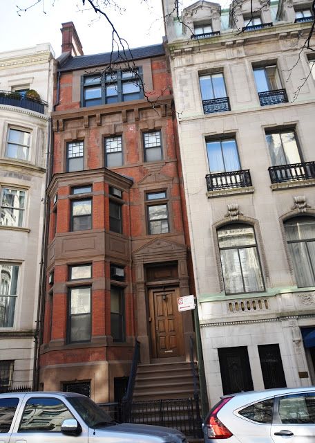 8 East 67th Street, brownstone-fronted row house designed by architect James E. Ware in the Queen Anne style and completed in 1881. Four stories tall over a high English basement with decorative panels, stained glass, bays & dormers that defined the style. Old Row House, New York Row House, English Basement, Comic Scene, Building Facades, Vintage Nyc, Brooklyn Brownstone, Architecture Collection, Row Houses