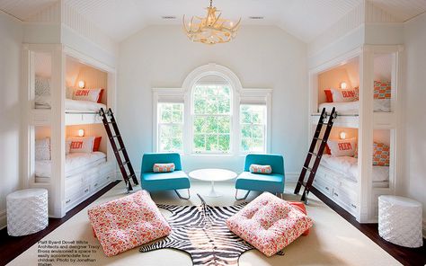 Multiple children bedroom ideas! Cool Bunk Beds For Kids, Restauration Hardware, Space Saving Bunk Bed, Bunk Bed Room, Bunk Bed Rooms, Bunk Beds Built In, Cool Kids Rooms, Built In Bunks, Bunk Rooms