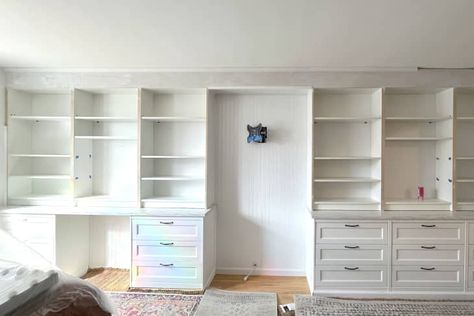 Ikea Full Wall Storage, Ikea Apartment Ideas, Custom Wall Unit, Ikea Apartments, Ikea Built In, Ikea Finds, Billy Bookcase, Apartment Projects, Chest Dresser