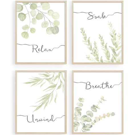 Botanical Plant Bathroom Decor Wall Art Prints , UNFRAMED Relax Wall Painting Art, Sage Green Wall Art Prints for Bathroom, Eucalyptus Leaves Watercolor Wall Posters, Boho Minimalist Wall Art, Set of 4, 8"x10" : Amazon.ca: Home Bathroom Eucalyptus, Plant Bathroom Decor, Botanical Bathroom, Green Bathroom Decor, Bathroom Wall Decor Art, Feuille Eucalyptus, Wall Painting Art, Sage Green Walls, Watercolor Plants