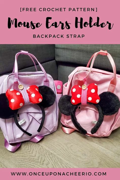 Ear Holder Disney, Diy Mickey Ear Holder For Bag, Diy Disney Ear Holder For Backpack, Mickey Ear Holder Diy, Mickey Ears Holder, How To Store Mickey Ears, Diy Mouse Ear Holder, Crochet Mouse Ears Free Pattern, Mouse Ear Holder For Backpack Diy