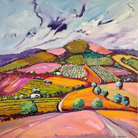 Australian Landscape Art, Polly Kimmorley, Drawing Picnic, Cheers To The New Year, Scandi Art, Colorful Landscape Paintings, Modern Landscape Painting, Painting Landscapes, Australian Landscape