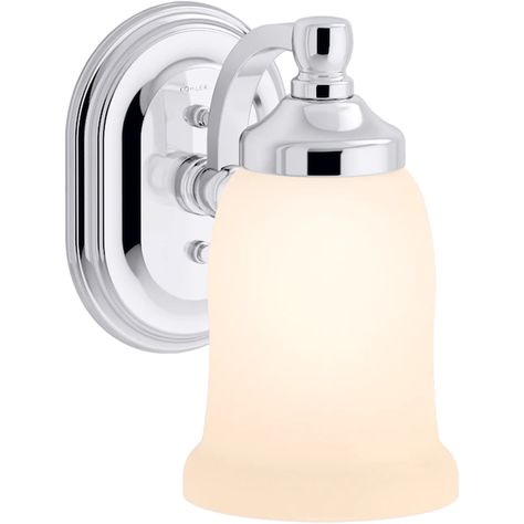 KOHLER Bancroft 4.56-in W 1-Light Polished Chrome Wall Sconce in the Wall Sconces department at Lowes.com Kohler Bancroft, Tall Bathroom, Light Fixtures Bathroom Vanity, Vanity Light Fixtures, Bathroom Sconces, Lighting Options, Bathroom Wall Sconces, Light Sconces, Bathroom Vanity Lighting