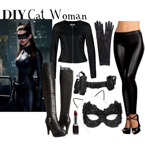 DIY Cat Woman Costume by ayemyree on Polyvore featuring Vero Moda, Buy Seasons, Masquerade, Madden Girl, John Lewis and Makebelieve Homemade Cat Costume, Catwoman Halloween, Catwoman Halloween Costume, Catwoman Costume, Catwoman Cosplay, Woman Costume, Holloween Costume, Cat Woman, Cat Woman Costume