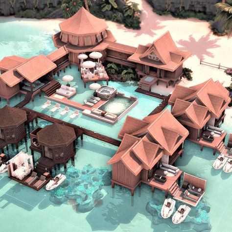 Maldives Tropical Resort - Screenshots - The Sims 4 Rooms / Lots - CurseForge Waterpark Sims 4, Sims 4 Hotel Layout, Sims 4 Riviera Retreat, Sims 4 Pool Bar, Sims 4 Sulani Spa, Sims 3 Resort Ideas, Sims Island Living Cc, Sims 4 Sulani Resort, Sims 4 Sulani Rental