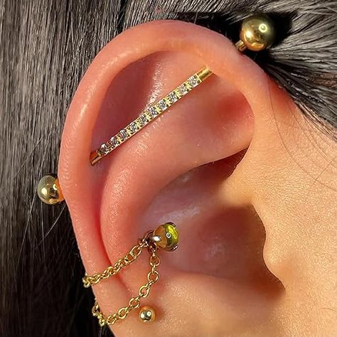 [ Size and Package Included ] 📏: Gauge: 14G(1.6mm); Length: 1 & 2/5" (36mm), Ball Size: 5mm. You will get Industrial Piercing Barbell × 1, Finger Cot × 2, and Store Box × 1 📌 [Perfect Location] 📌: Perfect for industrial piercing and scaffold piercing, we have two sizes for you. If you have size problems with our jewelry, don't hesitate to reach us. 💎 [Feature] 💎: ASTM F136 titanium and certified by SGS, which is suitable for fresh or healing piercings, externally threaded, Hypoallergenic, a Gold Industrial Piercing, Industrial Ear Piercing, Scaffold Piercing, Industrial Piercing Barbells, New Ear Piercing, Ear Piercings Industrial, Industrial Earrings, Industrial Piercing Jewelry, Pretty Ear Piercings