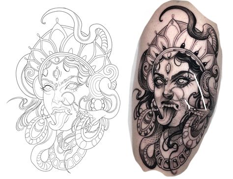 Kali Arm Tattoo, Kali Art Goddesses, Kali Chest Tattoo, Kali Goddess Tattoo, Kali Ma Tattoo, Kali Goddess Art, Devi Tattoo, Kali Tattoo Design, Kali Tattoo