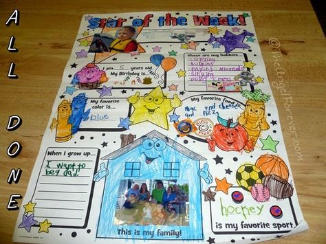 Making a Kindergarten Star of the Week Poster Star Of The Week Poster, Star Student Poster, Biography Poster, Poster For School, All About Me Project, Free Printable Certificate Templates, Personal Biography, All About Me Poster, Sports Activities For Kids