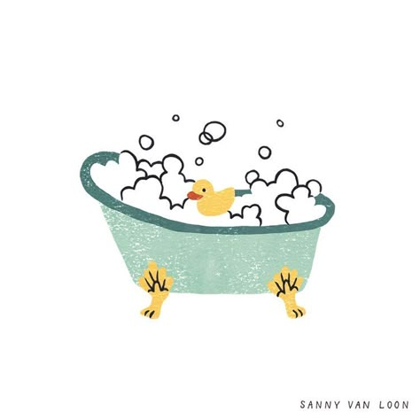 Bath Illustration Drawing, Sanny Van Loon, Bathing Drawing, Bath Doodle, Bathing Illustration, Soap Illustration, Loon Illustration, Bath Drawing, Bath Illustration