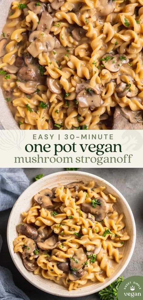 Easy Vegan Dinner For One, Vegan Meal Easy Quick, Very Easy Vegan Recipes, Easy Vegan Mushroom Stroganoff, Healthy Dinner Vegan Recipes, Easy One Pot Vegan Meals, Vegan Dinner With Mushrooms, 30 Minute Vegan Dinner, Easy October Dinners