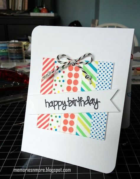 Washi Tape Cards, Bday Cards, Invitations Diy, Washi Tapes, Birthday Cards Diy, Handmade Birthday Cards, Card Tags, Creative Cards, Happy Birthday Cards