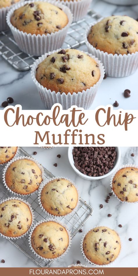 These simple chocolate chip muffins are perfect for busy mornings! Packed with chocolate chips, and are ideal for breakfast, snack, or dessert. Enjoy them fresh or store leftovers in an airtight container for later! Quick Easy Muffins Simple, Easy Homemade Muffins Simple, Homemade Muffins Chocolate Chip, Moist Chocolate Chip Muffins Recipe, No Butter Muffins, Easy Healthy Chocolate Chip Muffins, Basic Muffin Recipes Easy, Chocolate Chip Muffin Tops, Chocolate Chip Cupcakes Recipe