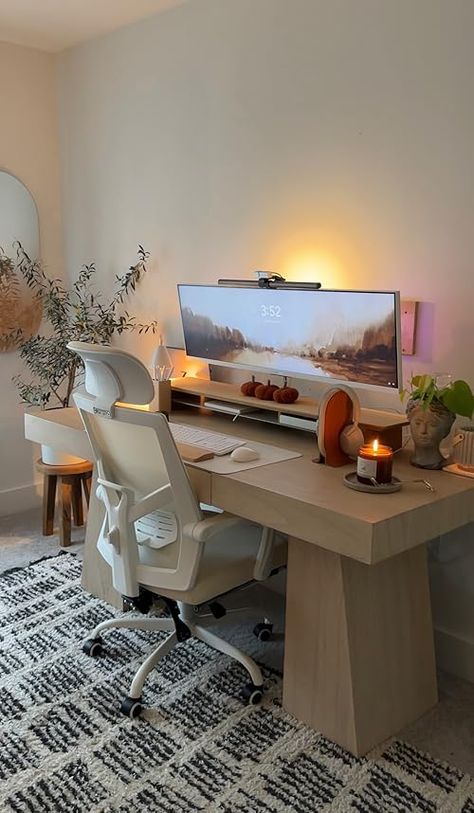 Anna's Amazon Page - Desk Setup So Aesthetic, Pretty Office, Cozy Desk, Old Office, Chair With Footrest, Office Inspo, Pc Setup, Desk Setup, Home Office Design