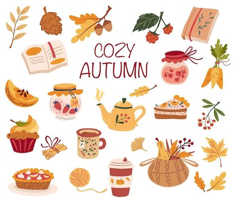 Hygge Illustration, Autumn Items, Autumn Tea, Autumn Illustration, Fall Cookies, Hand Drawn Vector Illustrations, Knitted Socks, Cozy Autumn, Hand Drawn Vector