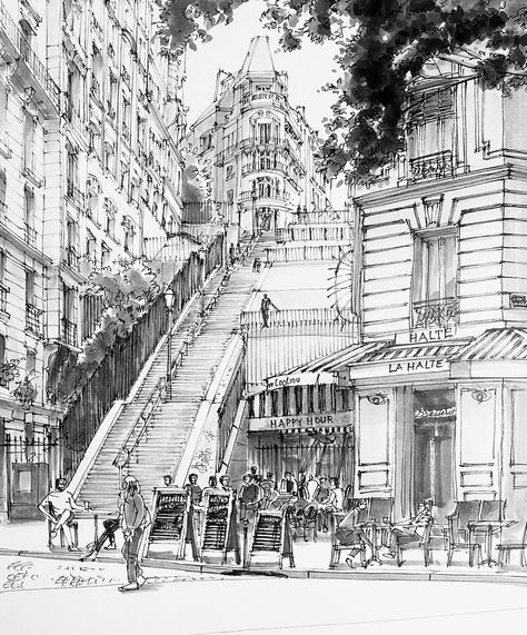 Drawings Of Paris, Paris Drawing, Parisian Architecture, 3d Architectural Rendering, City Sketch, Copic Art, Building Drawing, Architecture Sketchbook, Architectural Sketches