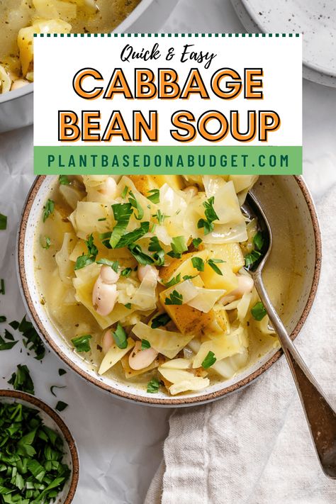 Cabbage Bean Soup Bean Soup Crockpot, Lima Bean Soup, Mexican Bean Soup, Kale And Bean Soup, Cannellini Beans Soup, Chicken And Cabbage, Bean Soup Recipes, Vegan Soup Recipes, Veggie Salad