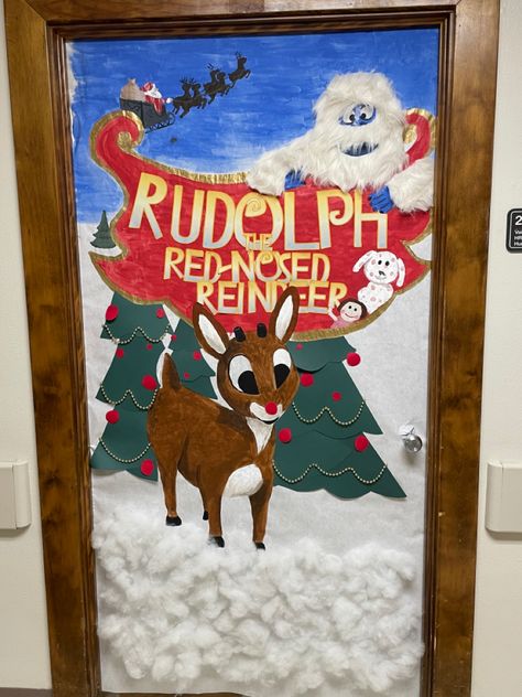 Rudolph The Red Nose Reindeer Door Decorations, Rudolph The Red Nose Reindeer Decorations, Rudolph Door Decorations For School, Rudolph The Red Nosed Reindeer Decor, Holiday Movie Door Decorating Contest, Rudolph The Red Nosed Reindeer Door Decoration, Rudolph Classroom Door, Rudolph Door Decorating Ideas, Reindeer Door Decoration