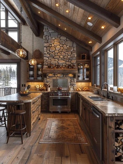 Stone House Addition, Cottage House Design Interior, Old Fashioned Interior, Polo House, Lottery Homes, Luxury Barndominium, Mountain Home Kitchen, Dapur Rustic, French Homes