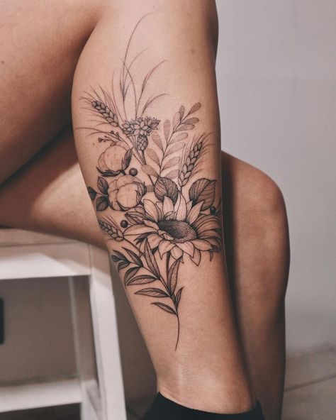 Vlada - tattoo artist & just a human being ✨ | bunch of wildflowers 🖤 2021: bookings open (20 available dates left) | Instagram Blatt Tattoos, Bouquet Tattoo, Wildflower Tattoo, Western Tattoos, Tattoos For Women Flowers, Tattoos For Women Half Sleeve, Muster Tattoos, Floral Tattoo Sleeve, Forearm Tattoo Women