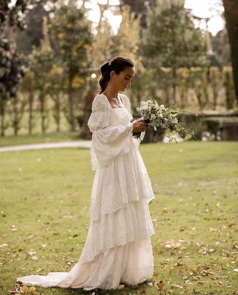 French Vintage Wedding Dress, Wedding Dresses With Sheer Long Sleeves, Modest Unique Wedding Dresses, Poof Sleeve Wedding Dress, Classy Satin Wedding Dress, Mormon Wedding Dress, Vintage Whimsical Wedding, Granola Wedding Dress, Peasant Wedding Dress