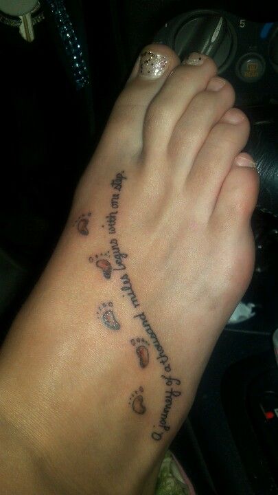 My foot tattoo! "A journey of a thousand miles begins with one step" Faith Foot Tattoos, Grandpa Tattoo, Tattoo Collection, Cool Small Tattoos, One Step At A Time, Discreet Tattoos, Foot Tattoo, Ink Ideas, Pattern Tattoo