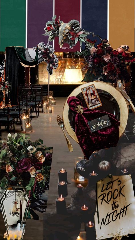 Moody Jewel Tone Wedding Ideas Jewel Tone Wedding Reception Decor, Gothic Jewel Tone Wedding, Jewel Tone Western Wedding, Jewel Tone Garden Wedding, Dark Moody Winter Wedding, Moody Fairytale Wedding, Jewel Tone Wedding Theme Colour Palettes, Eclectic Wedding Ideas, Whimsigoth Wedding Decor