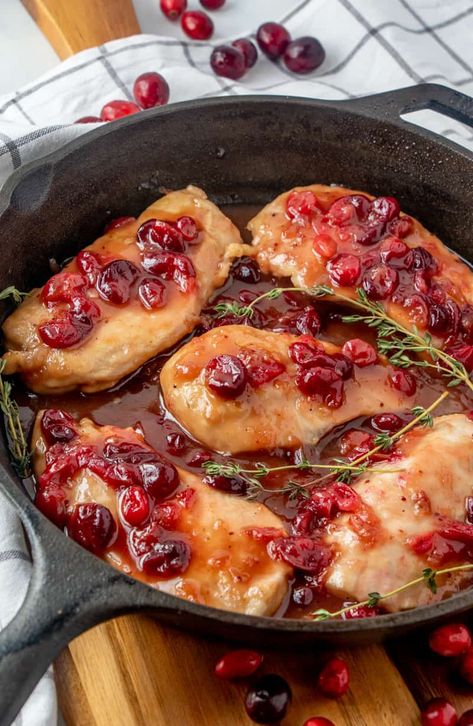 Chicken With Cranberry Sauce, Cranberry Recipes Dessert, Chicken Cranberry, One Pan Recipe, Well Plated, Cranberry Dessert, Cranberry Chicken, Pan Recipe, Easy Main Dishes