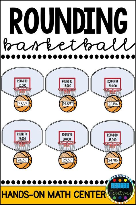 Looking for an engaging activity to practice rounding whole numbers? Whether it's March Madness or any time of year, your students will LOVE this rounding basketball game and sort! Students will round the whole numbers on each basketball and “shoot” them into the correct hoop. I’ve also include a blank hoop and blank basketballs for you to customize for your convenience. Use for math centers or a whole group activity. #mathcenters #4thgrademath #3rdgrademath #roundingcenters March Madness Reading Challenge, March Madness Math, Basketball Math, Rounding Whole Numbers, Writing Hooks, Math Bulletin Boards, Math Classroom Decorations, Elementary Lessons, Writing Practice Worksheets