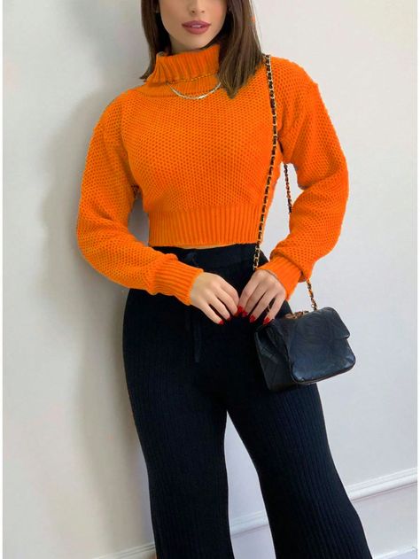 tamanho unico veste 38-44 tecido é tricotBlusa de tricot feminino manga longa gola alto pra verao Laranja Casual  Manga Comprida Tecido de malha Simples  Elasticidade alta Inverno Women Clothing, size features are:Bust: ,Length: ,Sleeve Length: Orange Shirt Outfit, Orange Shirt, Knitwear Women, Shirt Outfit, Women Clothing, Knit Top, Length Sleeve, Knitwear, Turtle Neck