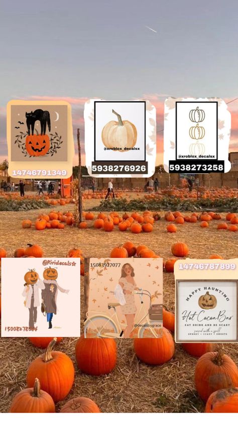 #decal #fall #roblox Fall Decal, Blocksburg Room Ideas￼, Pic Code, Roblox Image Ids, Bloxburg Decals Codes Wallpaper, Halloween Decals, Code Wallpaper, Bloxburg Decals Codes, Bloxburg Decals