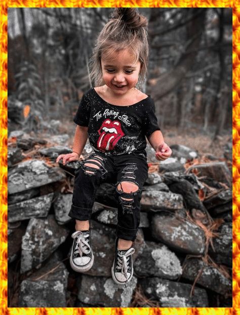 Camisa Rock, Kid Outfits, Toddler Jeans, Toddler Girl Style, Stylish Kids