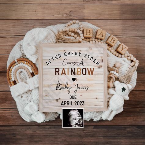 We understand the importance of celebrating this milestone and we want to help make your rainbow baby pregnancy announcement unforgettable. Featuring editable text to share your personal message, a high resolution stylish image and the option to add your ultrasound. This template is perfect for sharing your exciting news with family and friends. Simply edit, download and share it online. This digital pregnancy announcement is perfect for sharing on social media, or via email. Rainbow Baby Announcement With Sibling, Rainbow Baby Gender Reveal, Christmas Rainbow Baby Announcement, Ivf Baby Announcement, Rainbow Baby Maternity Pictures, Rainbow Pregnancy Announcement, Pregnancy Announcement Rainbow Baby, Pregnancy Announcement For Rainbow Baby, Rainbow Baby Pregnancy Announcement