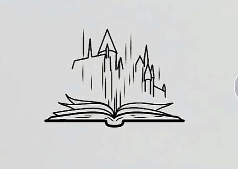 Hogwarts Legacy Tattoo Ideas, Abstract Harry Potter Tattoo, Hogwarts Legacy Tattoo, 9 3/4 Tattoo, Legacy Tattoo Ideas, Book Outline Tattoo, Harry Potter Line Art, Hogwarts Castle Tattoo, Tiny Harry Potter Tattoos