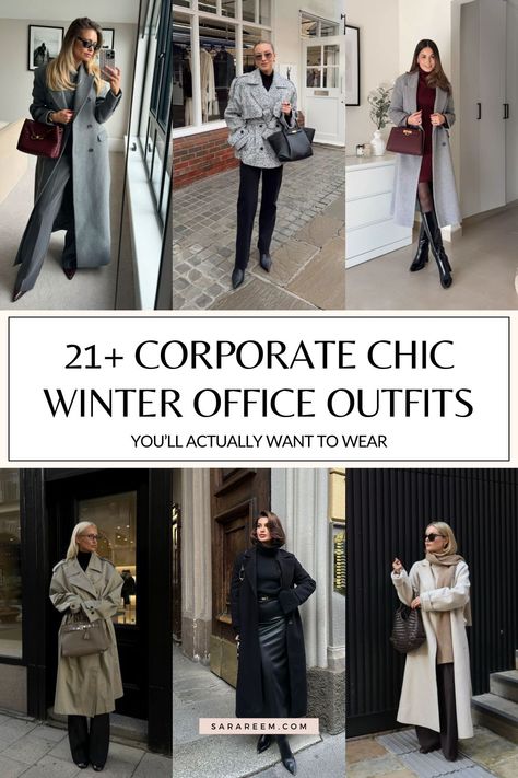 Looking for stylish winter office outfit ideas for 2024? Whether you're dressing corporate, business casual, or smart and chic, we've got you covered with cozy and polished looks to keep you warm all season long. From tailored coats to layered turtlenecks and timeless trousers, these 2024 winter outfit ideas are perfect for creating a professional yet fashionable wardrobe. Get inspired and elevate your cold-weather office style with these must-try outfit combinations! Nyc Winter Work Outfits For Women, Blazer Outfit Winter Women, Winter Semiformal Outfits, Professional Meeting Outfit, Chic Winter Work Outfits Women, Stylish Work Outfits Winter Office Style, Work Outfit Color Palette, Riding Boots Work Outfit, Winter Work Outfits For Women Boots