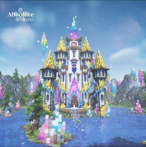 Castles Minecraft Ideas, Aesthetic Minecraft Builds Castle, Minecraft Mega Base Layout, Mermaid Castle Minecraft, Minecraft Beach Terraforming, Fancy Minecraft Builds, Pearlescentmoon Builds, Minecraft Builds Castle, Minecraft Cute Castle