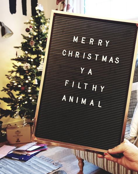 Christmas Decorations Drawings, Christmas Letter Board, Black Letter Board, Letterboard Signs, Message Board Quotes, Felt Letter Board, Word Board, Holiday Lettering, Merry Christmas Ya Filthy Animal