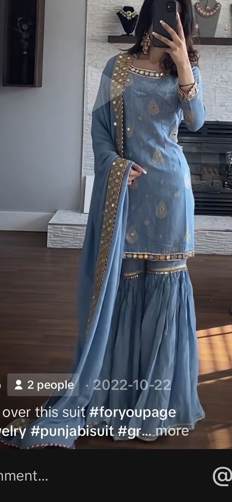 Cute Dresses Indian, Aesthetic Desi Wedding Dresses, Sharara Suits For Women, Pakistani Gharara Designs Party Wear, Indian Garara Dress, Indian Dress For Wedding Guest, Garara Neck Design, Cute Indian Dresses, Simple Desi Outfit