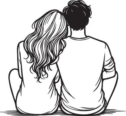 Couples Sitting Together Sketch, Couples Silhouette Aesthetic, Lovers Drawings Cute, Couple Hugging Drawing, Couples Drawing Ideas, Procreate Templates, Quotes For The Day, Couple Sketch, Love Scrapbook