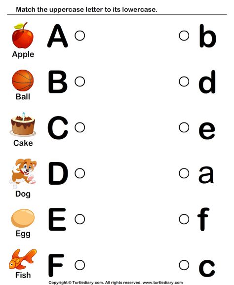 Alphabets Worksheets - Match Upper Case And Lower Case Letters 9 | Turtle Diary Letter Picture Match Worksheet, Letter And Picture Matching Worksheets, Upper Nursery Worksheets, Worksheet For 5yrs Old, Match The Uppercase With Lower Case, Alphabets Worksheet For Nursery, Nursery Alphabet Worksheet, Match The Letters Worksheets, Matching Alphabets With Pictures