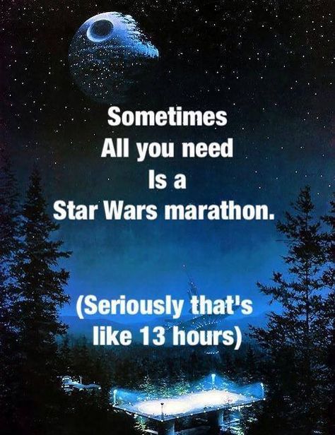 I'm a big Star Wars fan,but I don't know if I could do that. I usually watch them over a period of a couple days, not all at once. I would like to someday, I'm usually just so busy,especially with schoolwork. Maybe when summer comes. Star Wars Marathon, Kit Fisto, Under Your Spell, Star Wars Love, The Force Is Strong, E Mc2, Darth Maul, Nerd Life, Harrison Ford