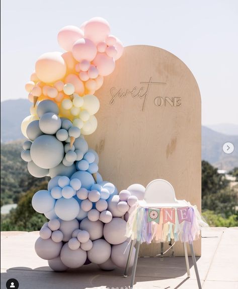 Sweet One Backdrop With Balloons, Sweet One Pastel Birthday Theme, My Sweet One First Birthday, Pastel One Year Old Birthday, First Birthday Backdrops, Shes A Sweet One First Birthday, 1 Year Birthday Party Ideas Girl Theme, Sweet One First Birthday Backdrop, One Year Old Bday Themes