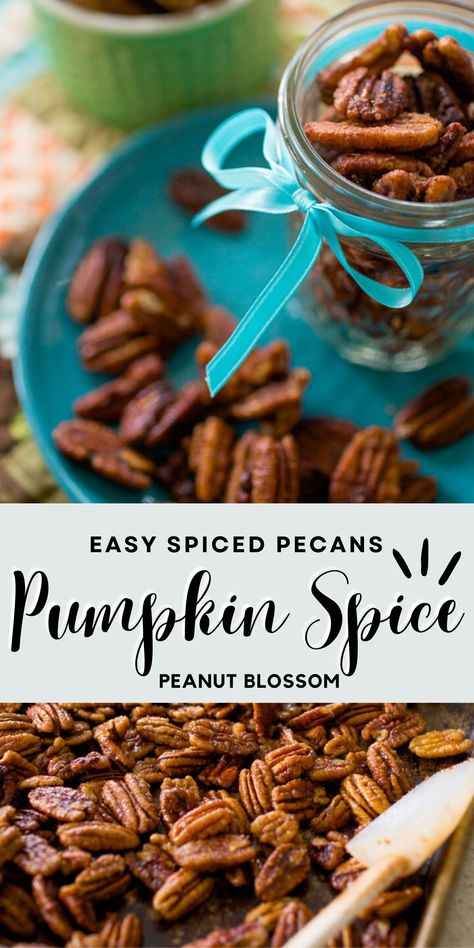 This easy spiced pecans recipe is a fall favorite. Enjoy these pumpkin spice pecans as a healthy fall snack or add them to a delicious Thanksgiving dessert, a garnish for a holiday potato side dish, or stir them into a breakfast treat. Spiced Pecans Recipe, Spicy Pecans Recipe, Healthy Fall Snacks, Pumpkin Spice Pecans, Beginner Baker, Peanut Gallery, Potato Side Dish, Photography Examples, Family Projects