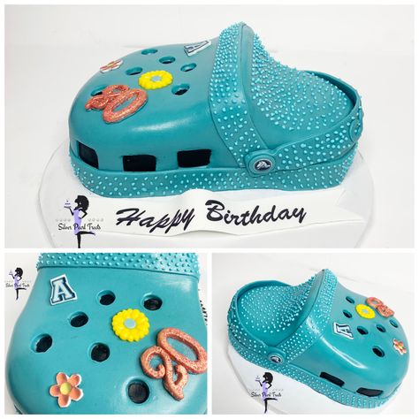 #croccake #crocs #crocshoecake #crocshoecakeideas Croc Shoe Cake, Croc Cake, Shoe Cake, Crocs Shoes, Sweet 16, Cake Topper, Cake Toppers, 1st Birthday, Sandals