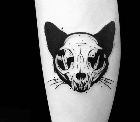 Tattoo photo - Cat skull tattoo by Roy Tsour Tattoo Animal Skull, Animal Skull Tattoo, Cat Skull Tattoo, Skull Cartoon, Tattoo Animal, Cartoon Tattoo, Goth Tattoo, Animal Skull, Spooky Tattoos