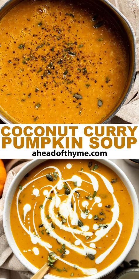 Fast Fall Dinners, Curried Pumpkin Soup Recipe, Coconut Curry Pumpkin Soup, Curry Pumpkin Soup, Thai Pumpkin Curry, Pumpkin Curry Soup, Curry Pumpkin, Pumpkin Soup Healthy, Coconut Curry Soup