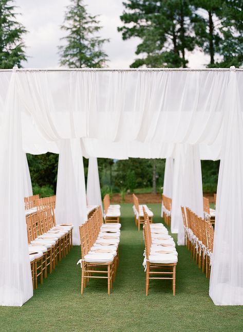 Beckon Events | Anna Shackleford | Southern Bride | The Reserve at Lake Keowee | Lake Keowee Wedding | Sailcloth Tent | SC Wedding | Mountain Wedding | Outdoor Ceremony | Ceremony Draping Outdoor Wedding Coverage, Outdoor Wedding Ceremony Draping, Backyard Draping Ideas, Tented Ceremony Wedding, Wedding Canopy Outdoor Draping, Wedding Ceremony Canopy, Ceremony Under Tent, Linen Installation, Wedding Ceremony Tent