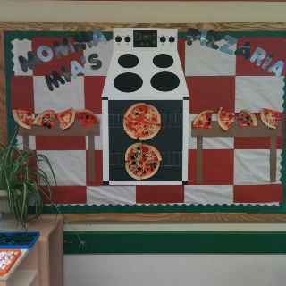 Italian pizzeria themed bulletin board. Italy Bulletin Board Ideas, Italian Theme Classroom, Italian Bulletin Board Ideas, Italian Classroom Decorations, Pizza Bulletin Board Ideas, Class Charter, Italian Pizzeria, Around The World Theme, Classroom Boards