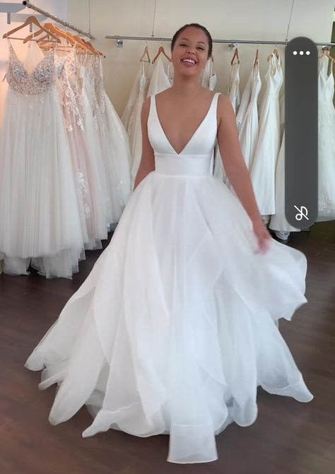 Satin Tulle Wedding Dress, A Line Handkerchief Wedding Dress, Satin Top Tulle Bottom Wedding Dress, Dreamy Wedding Dress Tulle, Layered Bottom Wedding Dress, Satin Top Tulle Skirt Wedding Dress, Handkerchief Skirt Wedding Dress, Hankerchief Wedding Dress, V Neck Tulle Wedding Dress