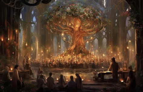 Elven Kingdom Concept Art, Elven House Concept Art, Elven City Fantasy Art, Elven Kingdom Fantasy Art, Faerie Court Aesthetic, Elf Kingdom Fantasy Art, Elven City Concept Art, Seelie Court Aesthetic, Fae Court Aesthetic